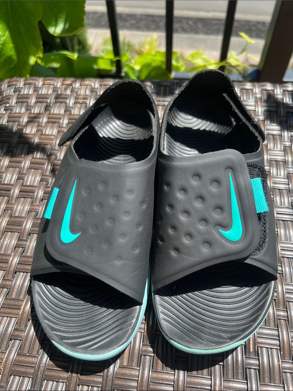 Nike Kids Black Sandals with Teal Accents